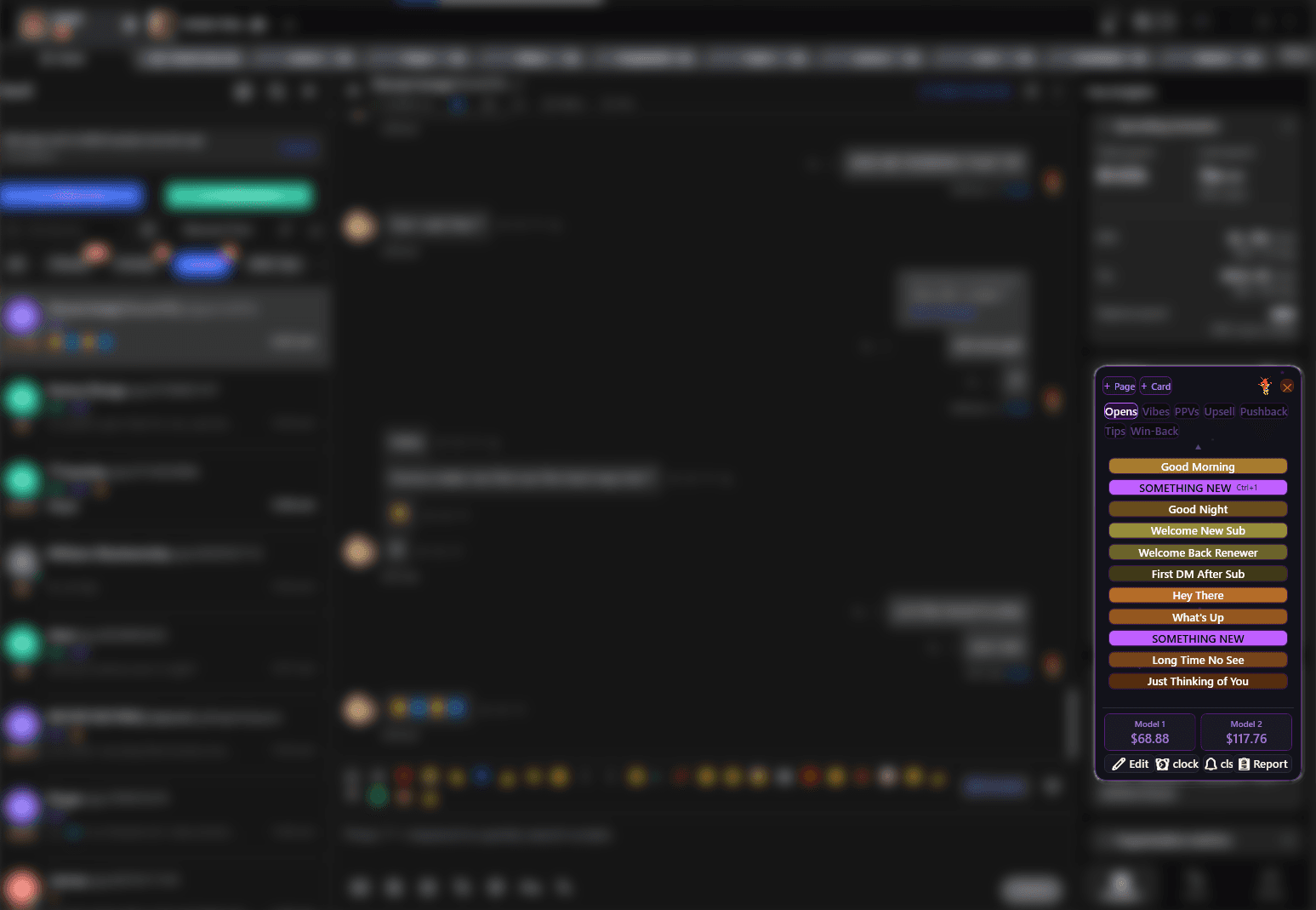 C.H.A.T. overlay panel floating over a chat platform